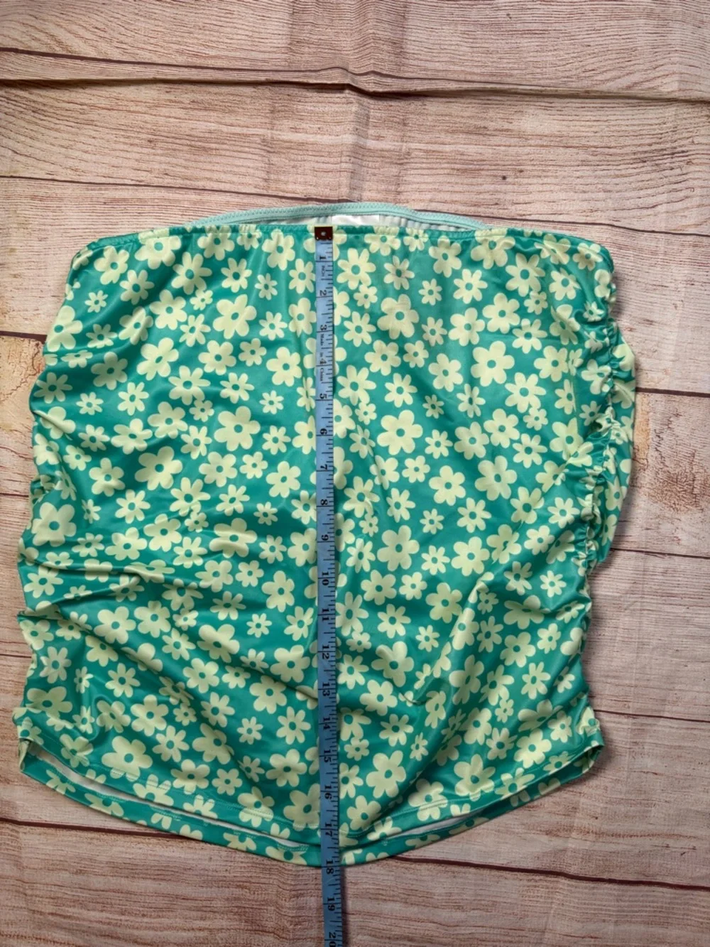 H&M Teal Micro Floral One-Piece Cutout Strapless Swimsuit and‎ Swim Skirt